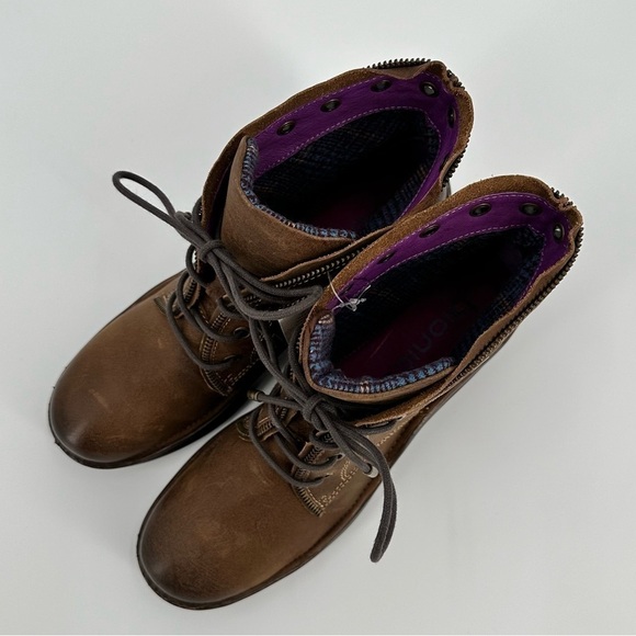 Bionica NWT Rangley Brown Leather Lace Up Bright Interior Detailed Boots Size 8M - Picture 3 of 16